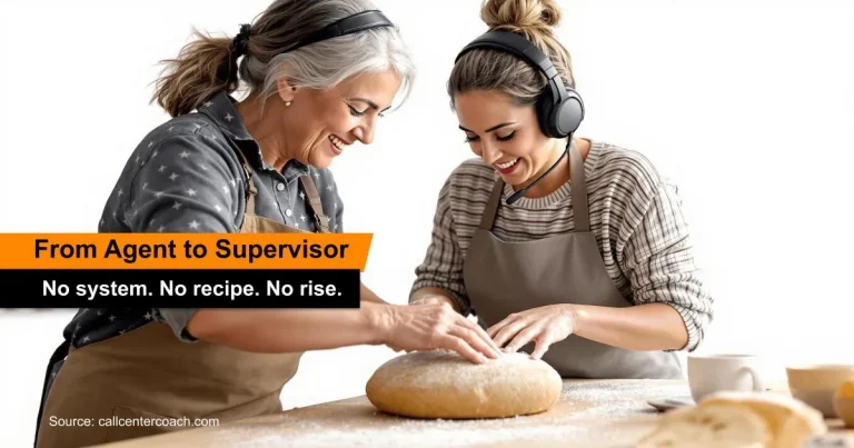 A seasoned mentor guiding a new supervisor through the art of sourdough baking—symbolizing the journey from agent to successful supervisor.