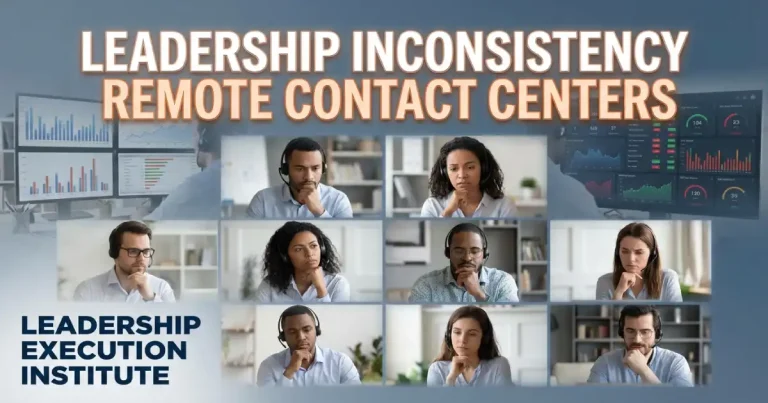 Leadership Execution Institute thumbnail illustrating inconsistency and retention in remote contact centers