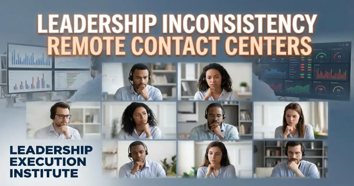 Leadership Execution Institute thumbnail illustrating inconsistency and retention in remote contact centers